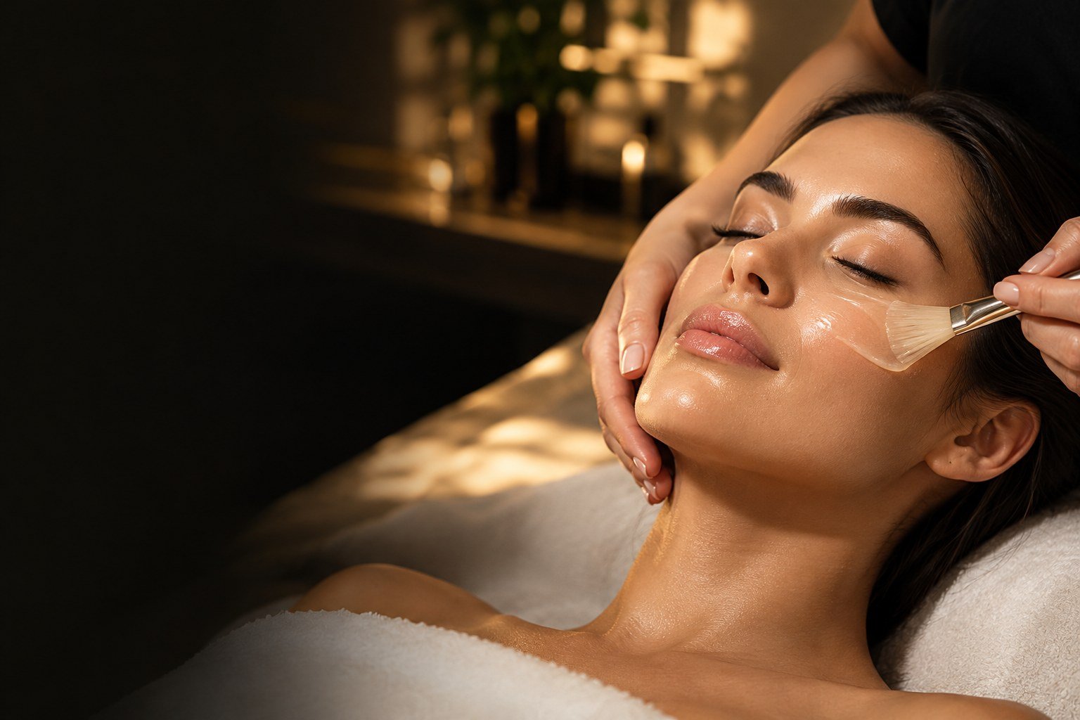 Relaxing esthetics treatment with a skincare professional